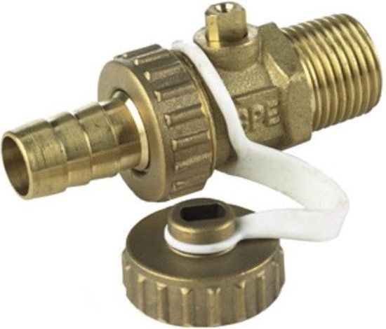 BPE vul- en aftapkraan messing 1/2" met slangwartel en kap/sleutelbediend