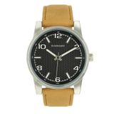 RELOGIO Radiant - Analoog kwartshorloge voor heren, roestvrij staal, behuizing van 43 mm, bruine leren band, normale gesp, inclusief batterij, zwart en zilver, 5 ATM