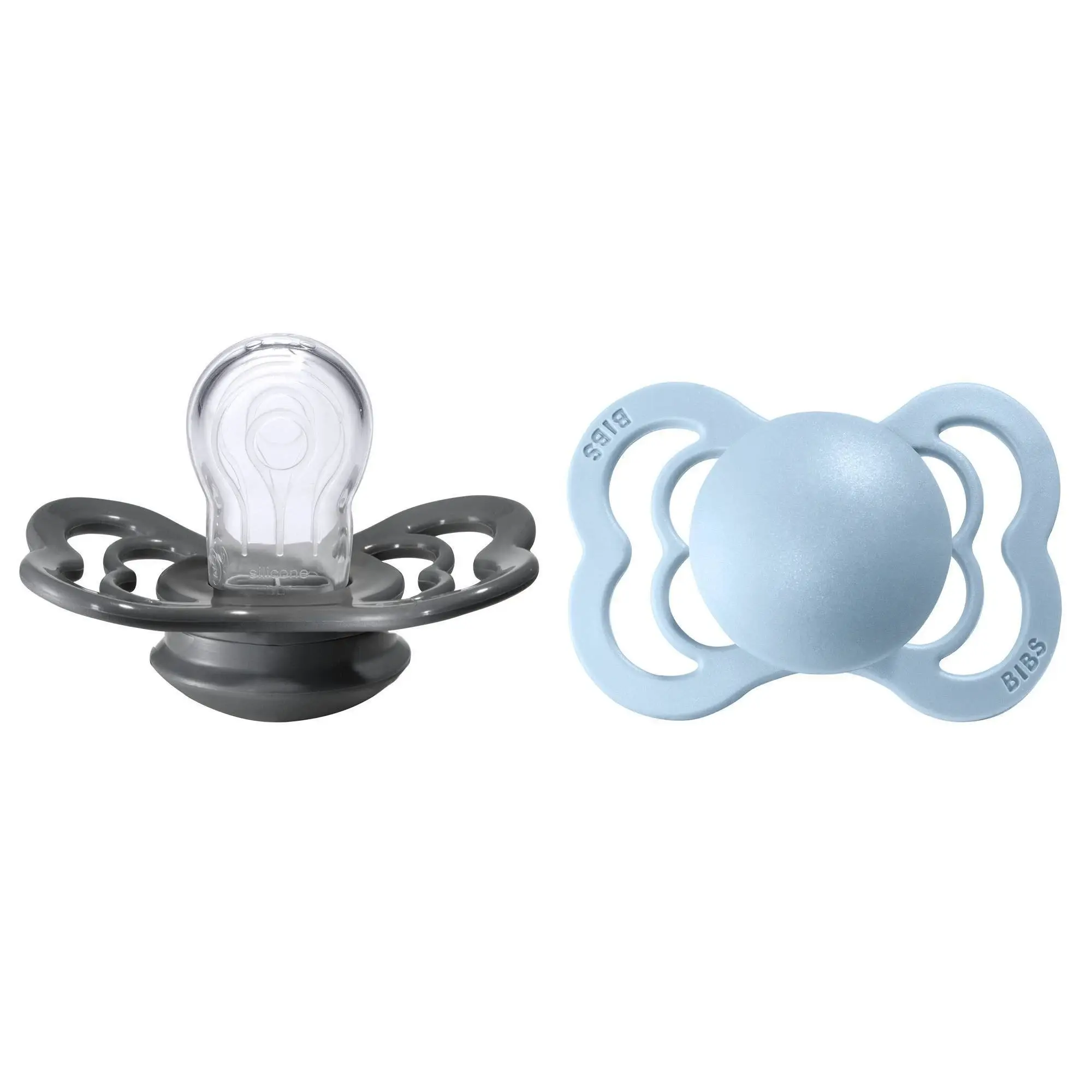 Bibs Pacifier Supreme 2 Pack Iron/Baby Blue