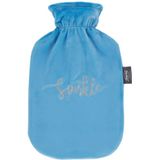 Fashy Warmwaterkruik 2,0 l met fleece overtrek met borduurwerk "Sparkle", lichtblauw