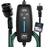 Masterplug EV-Oplaadkabel voor Elektrische en Hybride Voertuigen, 10 Meter, Modus 2, Schuko EU-Stekker naar Type 2 Autolader, 3,6 kW, 16 A, EVCM221610G/EU