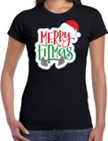 Bellatio Decorations Merry fitmas Kerstshirt - kert outfit - zwart - voor dames - kleding - Christmas outfit XL