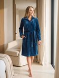 Pastunette - Badjas - Nordic Bloom - Fleece - Donkerblauw - Rits - Maat M