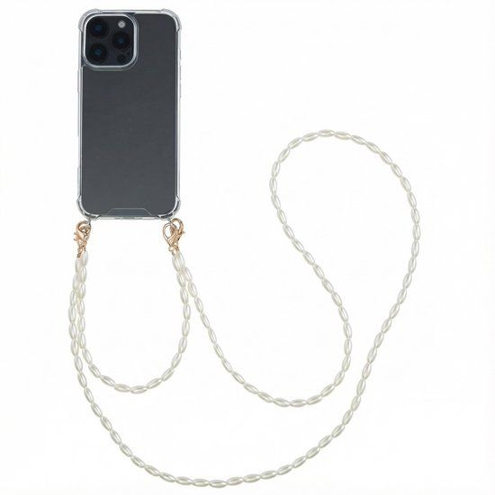 imoshion Hoesje - Geschikt voor Apple iPhone 16 Pro Max - Backcover met koord + armband - Parels - Transparant