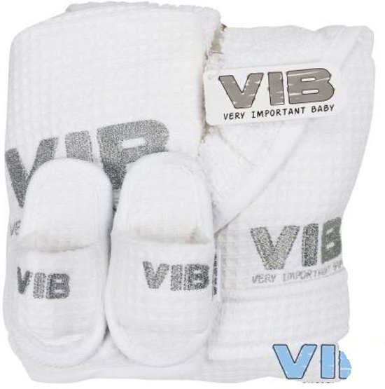 VIB Giftset Wit Badjas62-68/Slabber/Slippers Wit+Zilver Multicolor