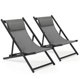 Mondeer Zonneligstoel, set van 2, inklapbare ligstoel met hoofdsteun en verstelbare rugleuning voor tuin, zwembad, terras, belastbaarheid 130 kg, 104 x 58 x 95 cm (b x d x h), donkergrijs