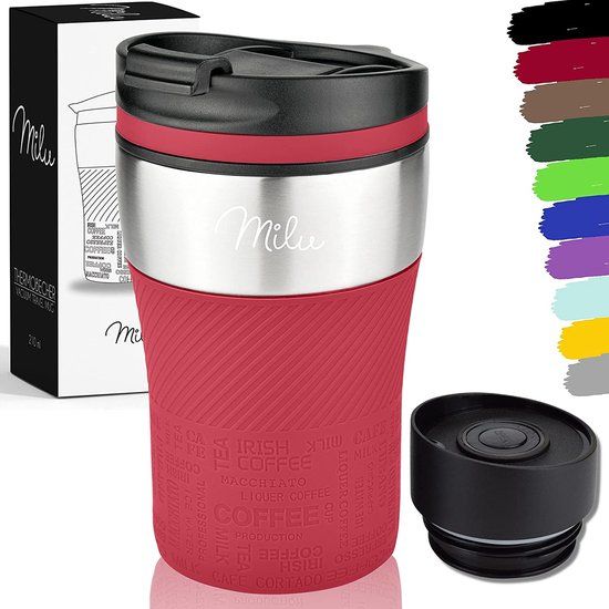 Milu Thermo mok - 210 ml - Rood - RVS - Dubbelwandig - Lekvrij