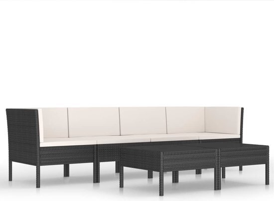 vidaXL 6-delige Loungeset met kussens poly rattan zwart