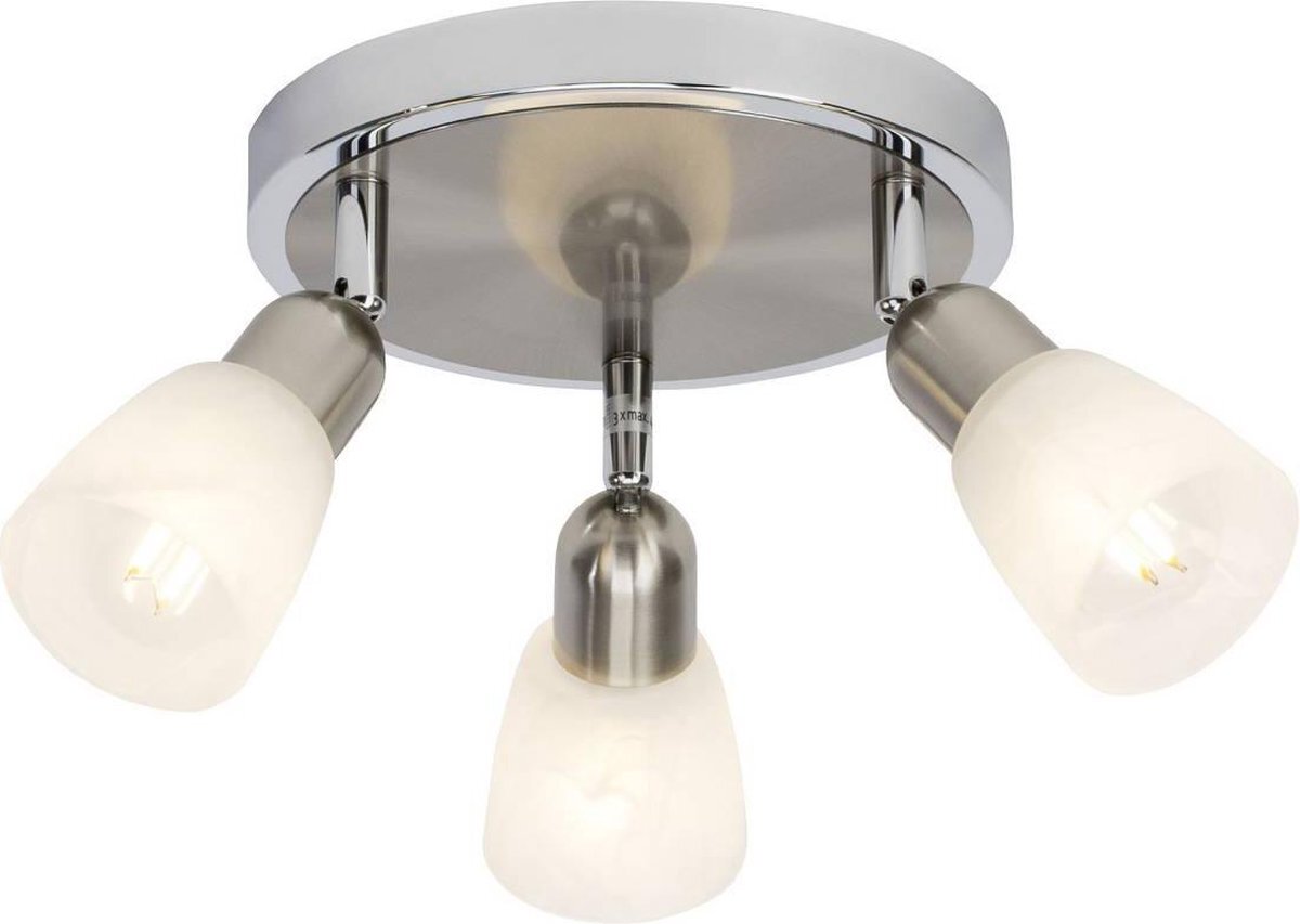 Brilliant lamp Bethany LED spot rondelle 3flg ijzer / chroom / wit-albast | 3x LED-D45, E14, inclusief 4W LED-droplamp, (450lm, 2700K) | Schaal A ++ tot E | Energiezuinig en duurzaam dankzij het gebruik van leds