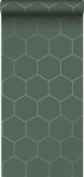 ESTAHome behang hexagon donkergroen en goud - 53 cm x 10.05 m
