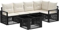 vidaXL Tuinbank Set 6-delig Zwart en Crème Wit Polyrattan