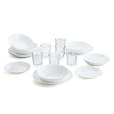 Arcopal Service de table complet blanc pour 6 personnes, set de 18 pièces avec 6 verres en verre, 26 cl, unique, 19 pièces