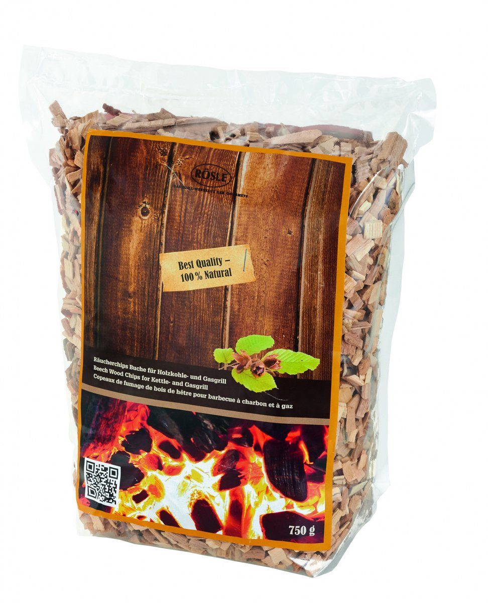 RÖSLE Rookchips beuken, 750 g, voor rookbox op rookoven, houtskool- en gasbarbecues, rookactief, natuurlijk hout