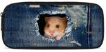 Étui à crayons sans marque - Grande capacité - Pour l'école, le bureau et les étudiants - Denim Hamster