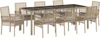 vidaXL Ensemble de jardin, 9 pièces, beige, polyrotin