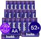 Buddi Oplaadbare AA Batterijen | 52 Stuks | 2.800 mAh | 1.2V | Geschikt voor o.a. afstandsbedieningen, zaklamp, radio's | Oplaadbaar | AA Batterij