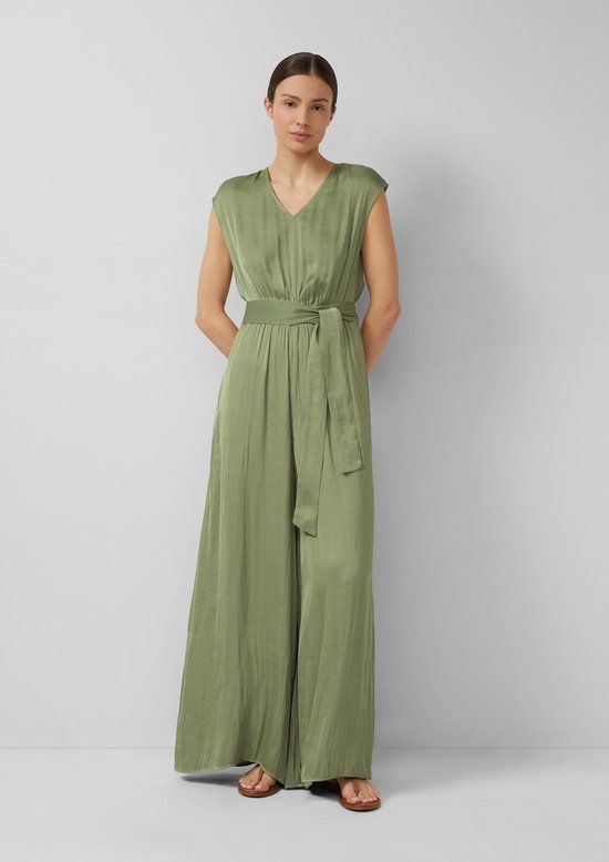 s.Oliver Jumpsuit met ceintuur en V-hals - Olijfgroen