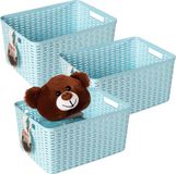 Plasticforte Opbergmand - 3x - Kastmand - rotan kunststof - ijsblauw - 18 Liter - 29 x 39 x 20 cm