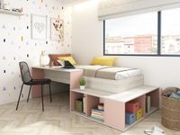 Merkloos Combinatiebed 90x200 cm met bureau en opbergruimte - Roze/Naturel