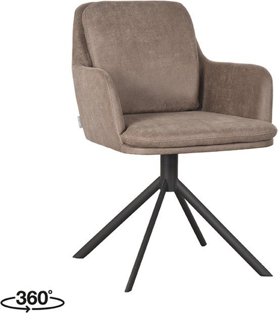 LABEL51 Joy Eetkamerstoel - Bruin - KunstLeer - Zwart Metalen Frame - Stoel - Normale eetkamerstoel - Met Armleuning