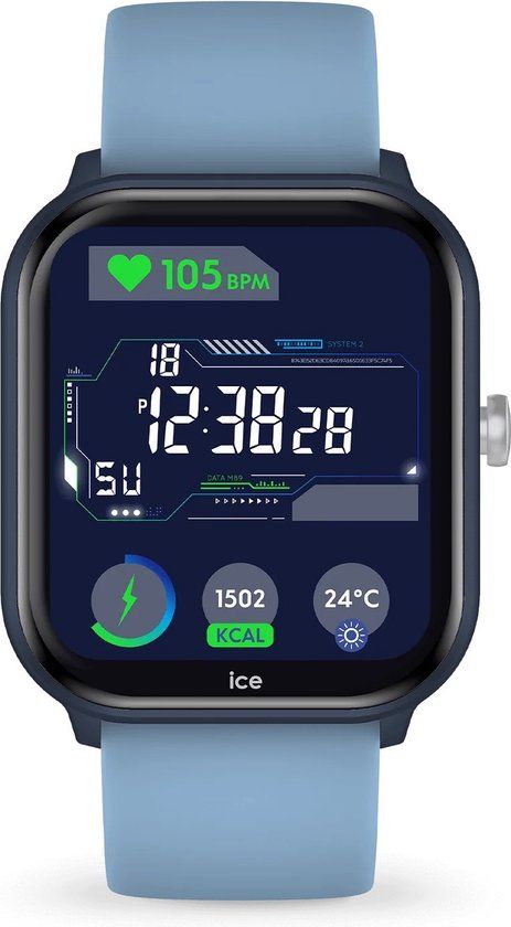 Ice-Watch ICE smart junior 3.0 Blue Light blue 1,75 AMOLED - Rechthoekig blauw verbonden jongenshorloge met siliconen band - 024296 (1,75 inch)