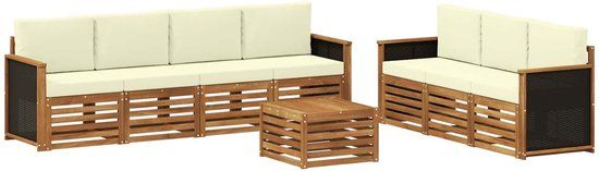 vidaXL - Bank loungeset - 4 zitplekken - Massief acacia hout - Natuurlijk en crème