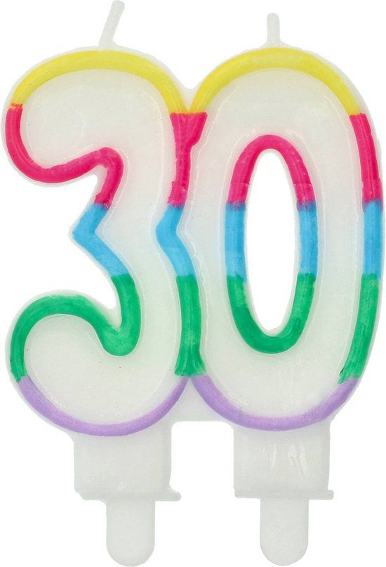 Folat - Colorblock Cijfer 30 - 7,5 x 6cm - Verjaardagskaars
