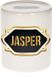 Bellatio Decorations Shoppartners Bv Spaarpot met voornaam Jasper - wit - met goud/zwart embleem - 8 x 9 cm - keramiek - met afsluitdop - cadeau verjaardag