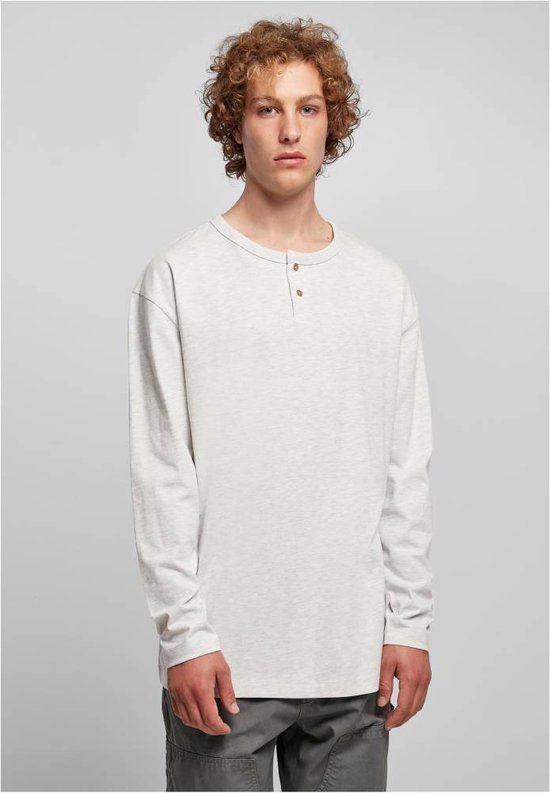 Urban Classics Organic Oversized Henley Longsleeve T-shirt - Grijs - M - Mannen