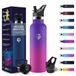 Drinkfles, HoneyHolly Thermosfles, 750 ml, lekvrij, BPA-vrij, rietje, dubbelwandig, metalen fles, 18/8 roestvrij staal, thermosfles, met rietje, waterfles voor sport, wandelen