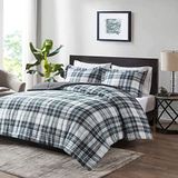 Madison Park Essentials geruite dekbed, bijpassende schijnvorm, 3M Scotchguard vlekafgifte hoes, hypoallergeen, beddengoed voor het hele seizoen, microvezel, vezelvulling, zwart, volledig/koningin
