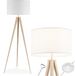 Tectake® Vloerlamp - Staande lamp 3-poot - 158 cm hoog - Linnenlook kap - Voetschakelaar - Eiken/wit