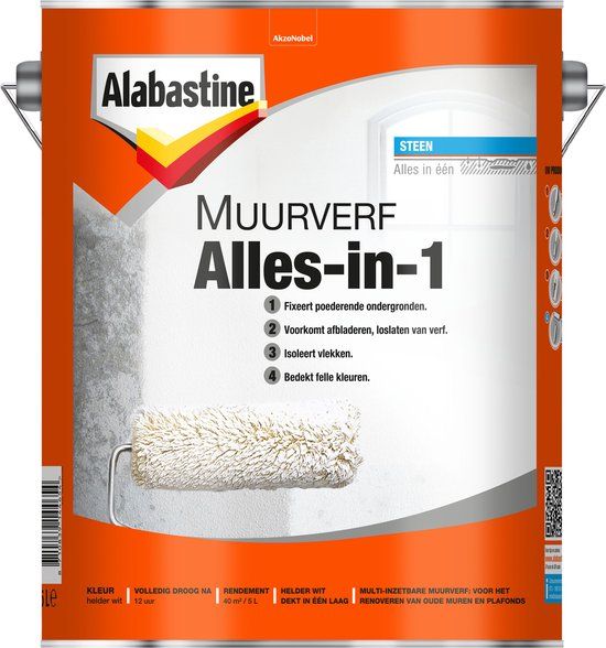 Alabastine Muurverf Alles-in-1 - Wit - 5 liter - Mat