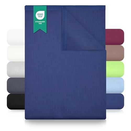 GREEN MARK Textilien vlaklaken 100% katoen – Klassiek laken zonder elastiek, zacht voor de huid, makkelijk te onderhouden, wasbaar op hoge temperatuur – Marineblauw – 180x275 cm
