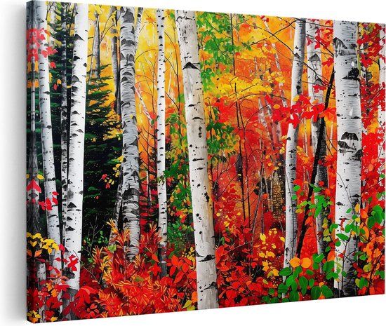 Artaza Canvas Schilderij Kleurrijke Berkenbomen in de Herfst - 120x80 cm - Canvas Print