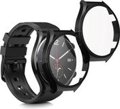 kwmobile 2x cover geschikt voor Xiaomi Watch S1 - Fitnesstracker cover van gehard glas en kunststof frame set zwart / zwart