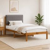 vidaXL Bedframe met gestoffeerd hoofdbord Naturel en lichtgrijs