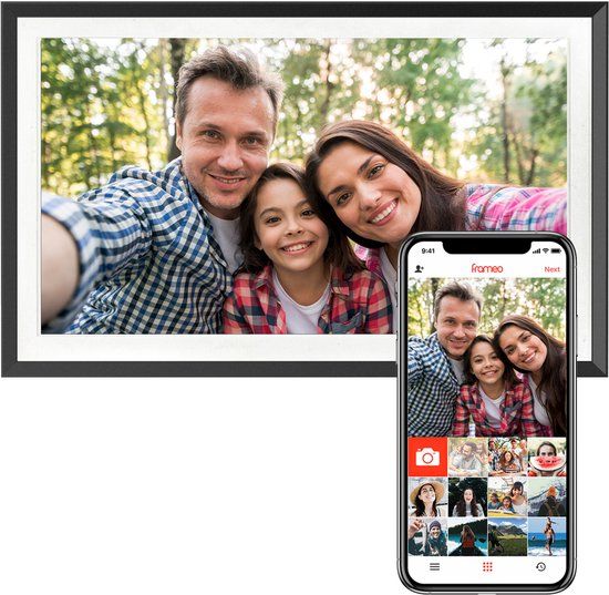 Pora&Co - Digitale fotolijst met WiFi en Frameo App - 15.6 inch - Zwart Hout - Touchscreen