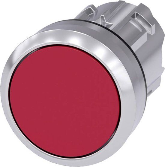 Siemens 3SU10500AB200AA0 Druktoets Metalen frontring, Hoogglans, Bedieningsknop vlak Rood