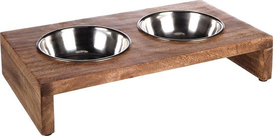 Flamingo Kato Duo Dinner Staander - Eet- En Drinkpot Honden;katten - Eet- En Drinkpot Set Kato Inox 2x350ml 13cm