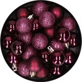 Cosy & Trendy Kerstballen - 20x - aubergine roze - kunststof - mat - glans - glitter - onbreekbaar