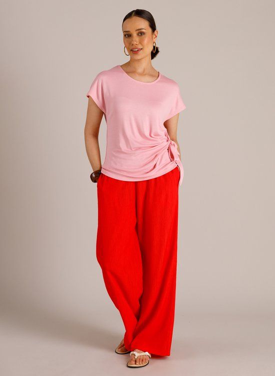 Yest Mariza T-shirt Vrouwen Maat 42 Loose Fit Effen Viscose Elastaan Lichtroze