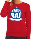 Bellatio Decorations Shoppartners Bv Foute kersttrui kerstbal blauw op rode sweater voor dames - kersttruien S