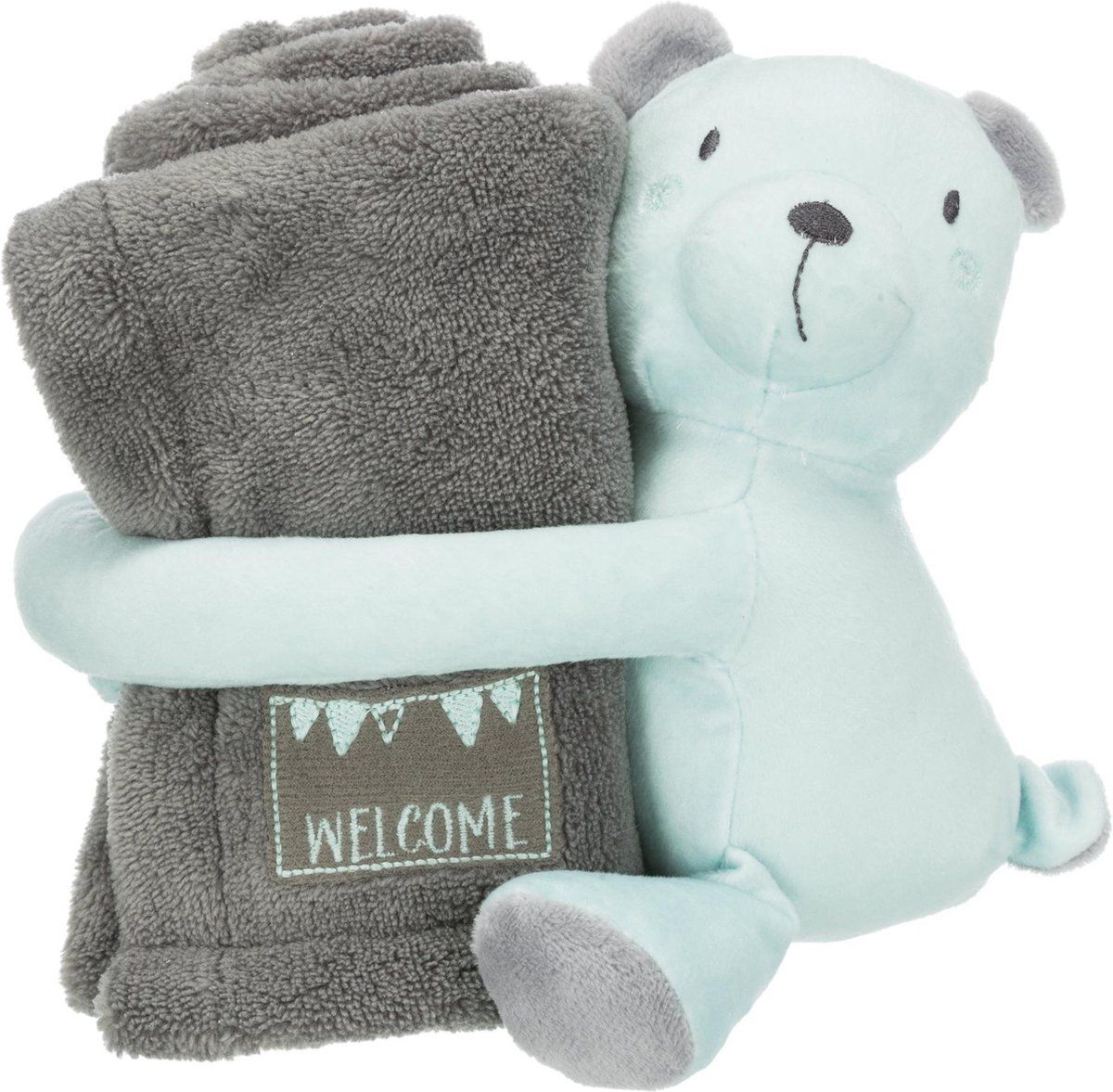 TRIXIE junior speelset deken en beer grijs / mintgroen