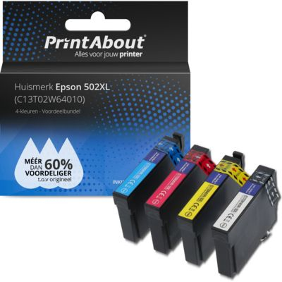 PrintAbout Huismerk Epson 502XL (C13T02W64010) Inktcartridge 4-kleuren Voordeelbundel Hoge capaciteit