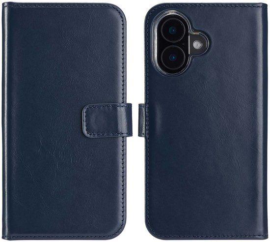 Selencia Echt Leren Bookcase voor de Apple iPhone 16 Plus - Blauw