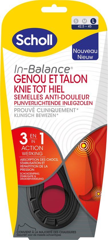Scholl In Balance pijnverlichtende inlegzolen Knie tot Hiel - Large - Maat 43-45 - 1 Paar