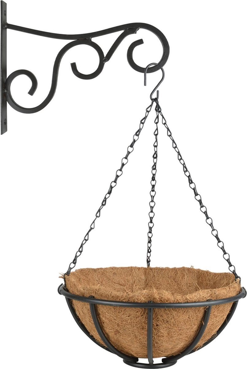 Esschert Design Hanging baskets 30 cm met muurhaak - Complete hangmand set van metaal