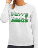 Bellatio Decorations Merry Xmas foute Kerst sweater - Kersttrui - grijs - voor dames - kleding - lange mouwen L