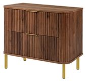 3xE living Meuble de salle de bain Debout sous lavabo 80 cm, 2 tiroirs, Chêne Noyer, poignées dorées, pieds dorés